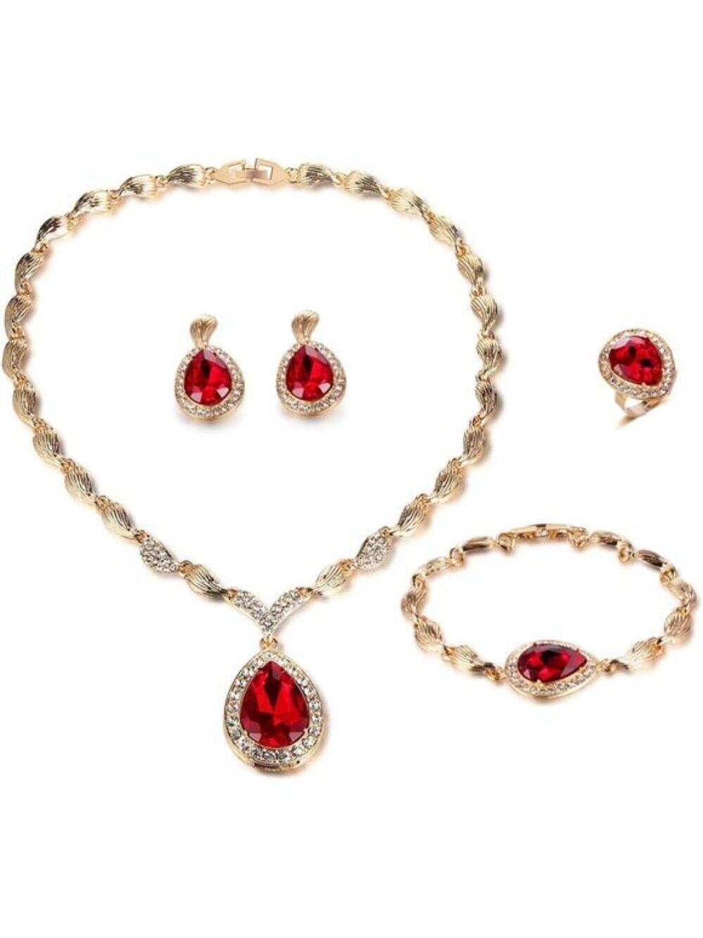 gold crystal statement necklace earrings set for women wedding prom jewelry